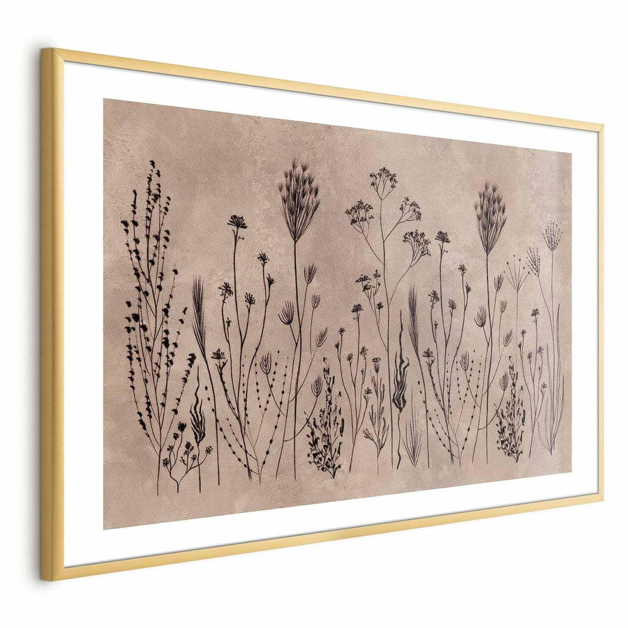 Poster - Field Flowers - black plants on a lime wash background Artgeist