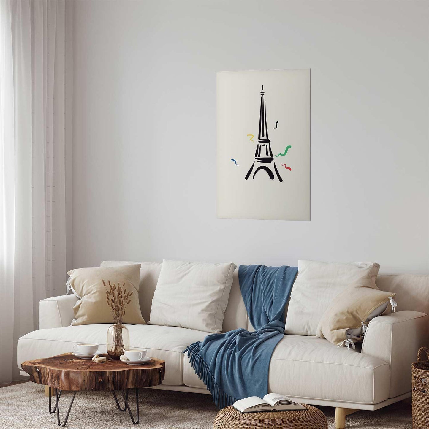 Poster - Black Illustration of the Eiffel Tower on a Light Background