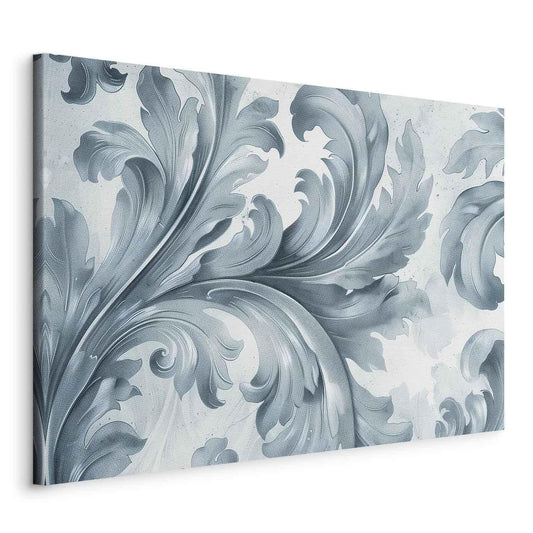 Leinwandbild - Stone Baroque Ornaments in Light Shades of Gray-Blue