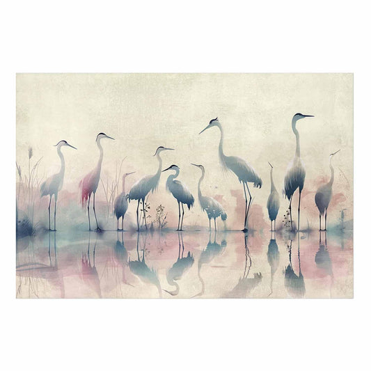 Poster - Birds by the Lake - herons painted in watercolor in a delicate, gray-pink palette