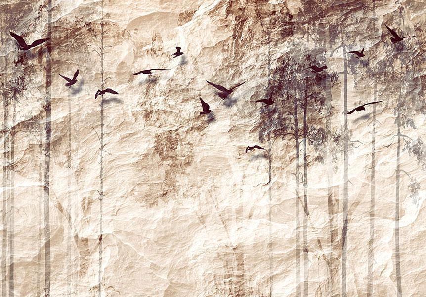 Fototapete - Papier Natur Vintage Textur mit Waldmotiv