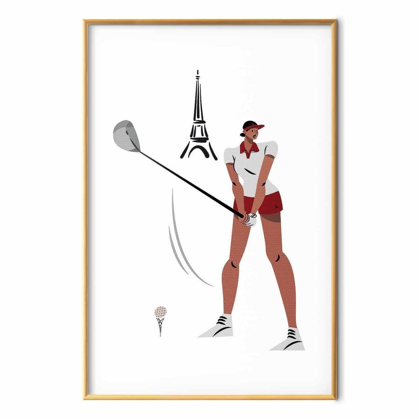 Poster - Illustration of a Female Golfer with the Eiffel Tower in the Background
