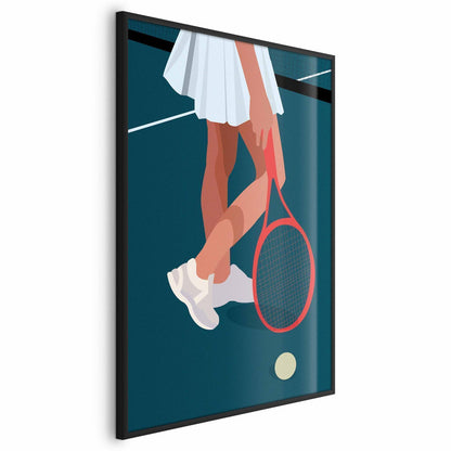 Poster - Tennis Player with a Red Racket on the Court - Illustration