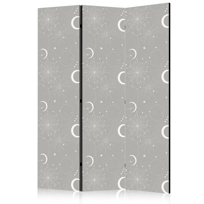 Paravent - Cosmic Fireworks - Elegant Pattern with Moons and Stars on a Gray Background Artgeist
