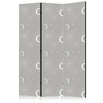 Paravent - Cosmic Fireworks - Elegant Pattern with Moons and Stars on a Gray Background Artgeist