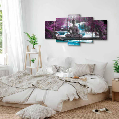 Leinwandbild - Waterfall and Buddha