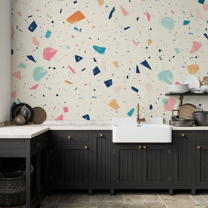 Fototapete - Terrazzo with Multicolored Large Elements Cheerful Pattern on a Light Background Artgeist