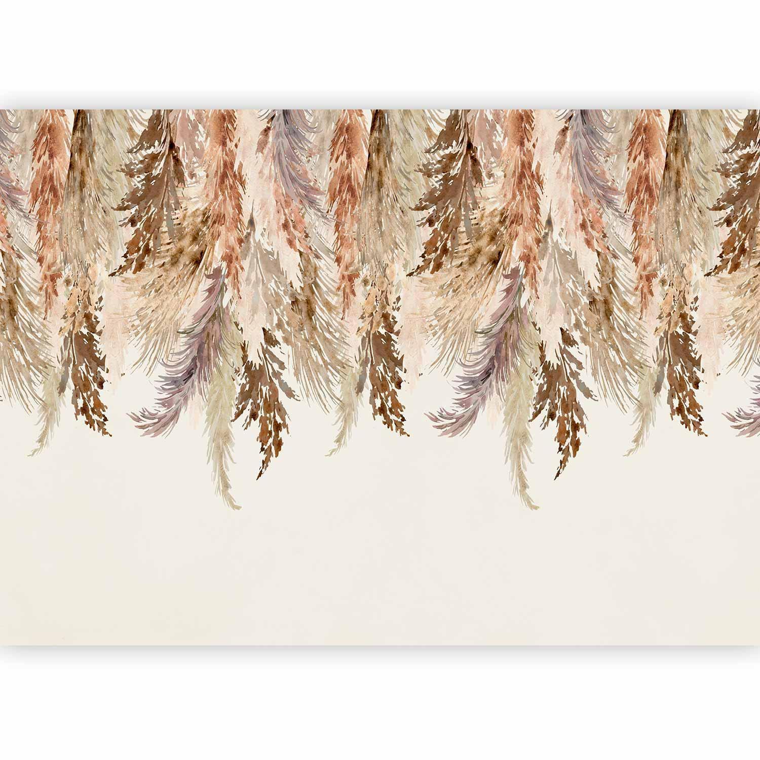 Fototapete - Minimalist boho landscape - dangling leaves in beige colours Artgeist