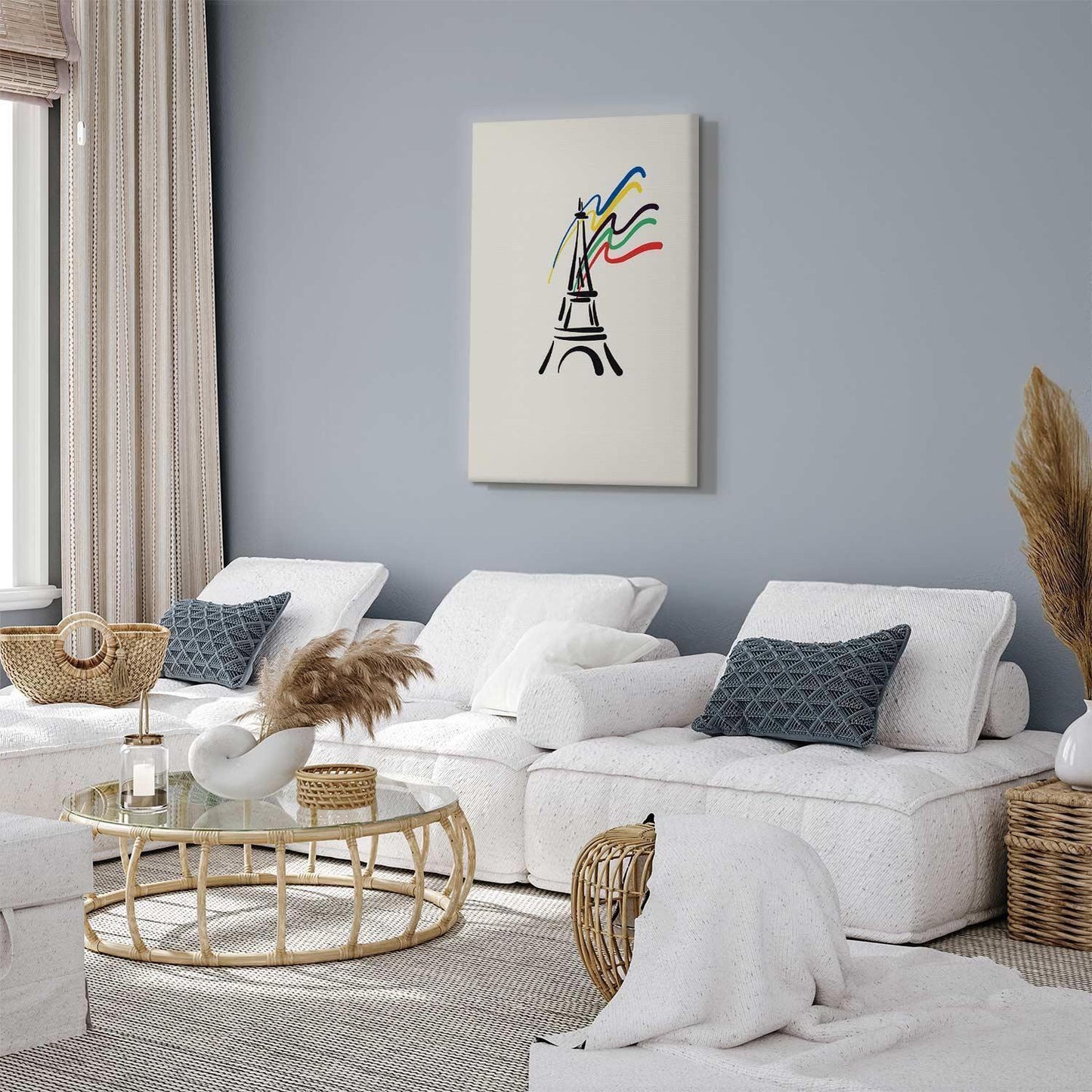 Leinwandbild - Eiffel Tower and Colorful Ribbons