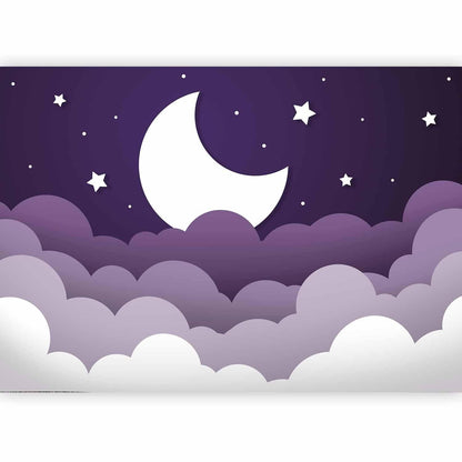 Fototapete - Moon dream - clouds in a purple sky with stars for children Artgeist
