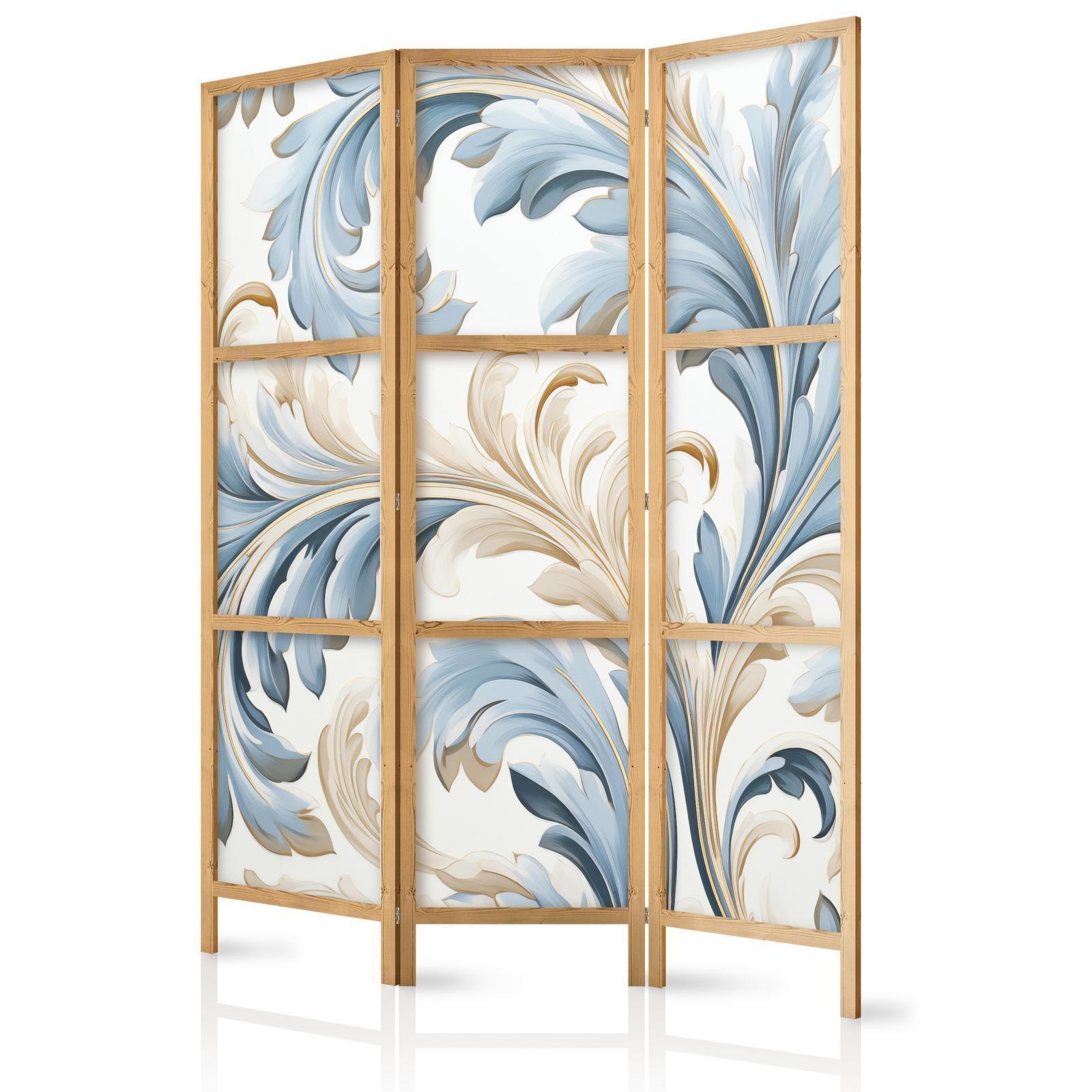 Japanischer Paravent - Baroque Ornaments in Light - Cream-Blue Colors Artgeist
