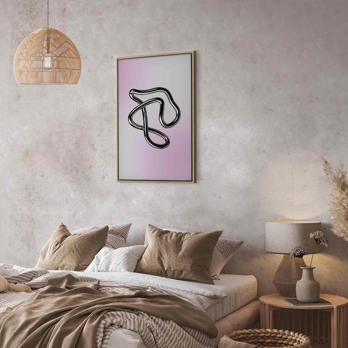 Leinwandbild - Silver Intricacies - Fluid Metallic Figure on a Gradient Background Artgeist