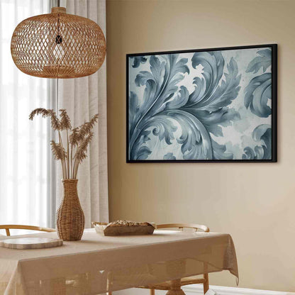 Leinwandbild - Stone Baroque Ornaments in Light Shades of Gray-Blue