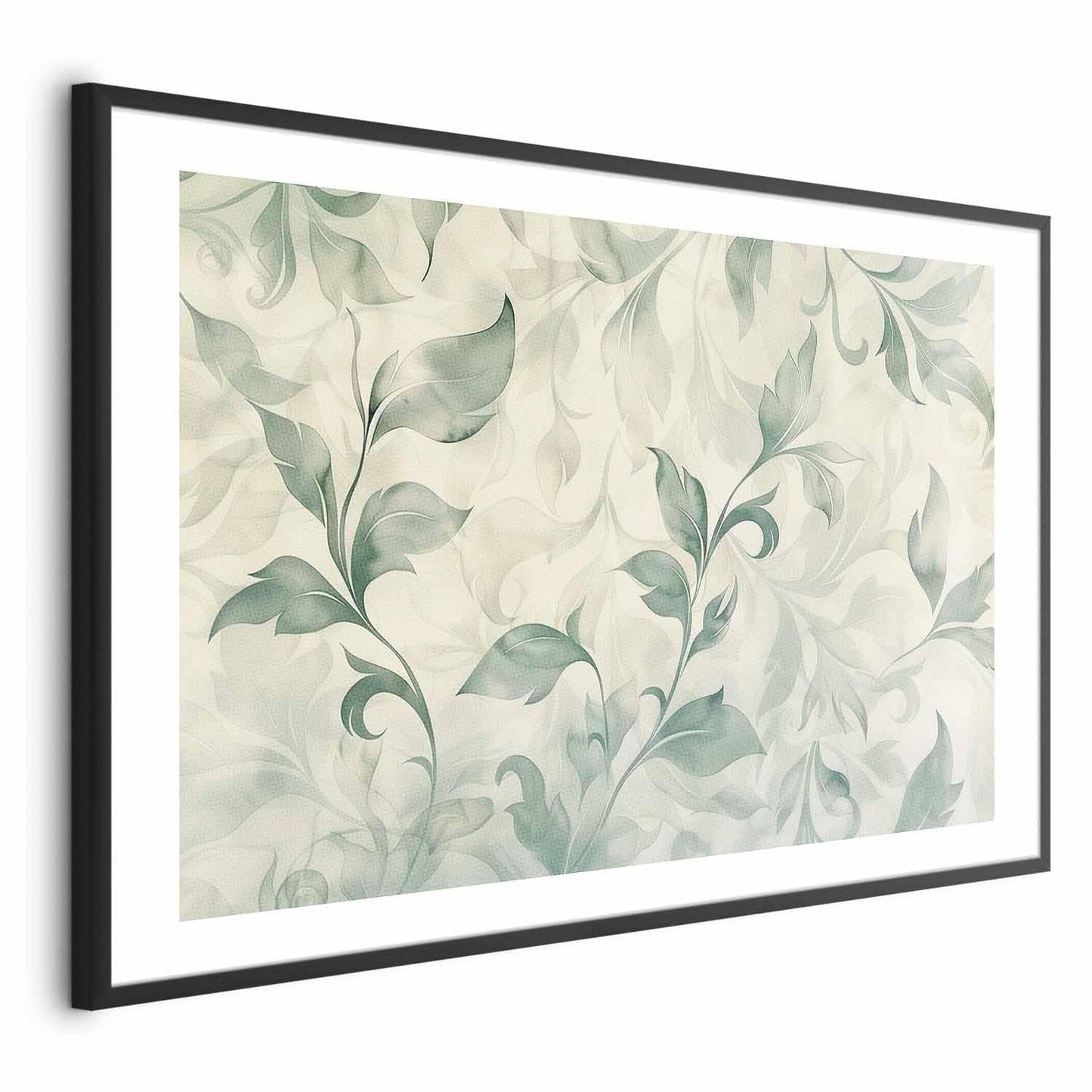 Poster - Watercolor Green-Beige Leaves Artgeist
