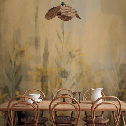 Fototapete - A touch of summer - floral motif with a meadow full of yellow flowers and grasses