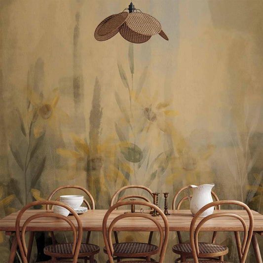 Fototapete - A touch of summer - floral motif with a meadow full of yellow flowers and grasses