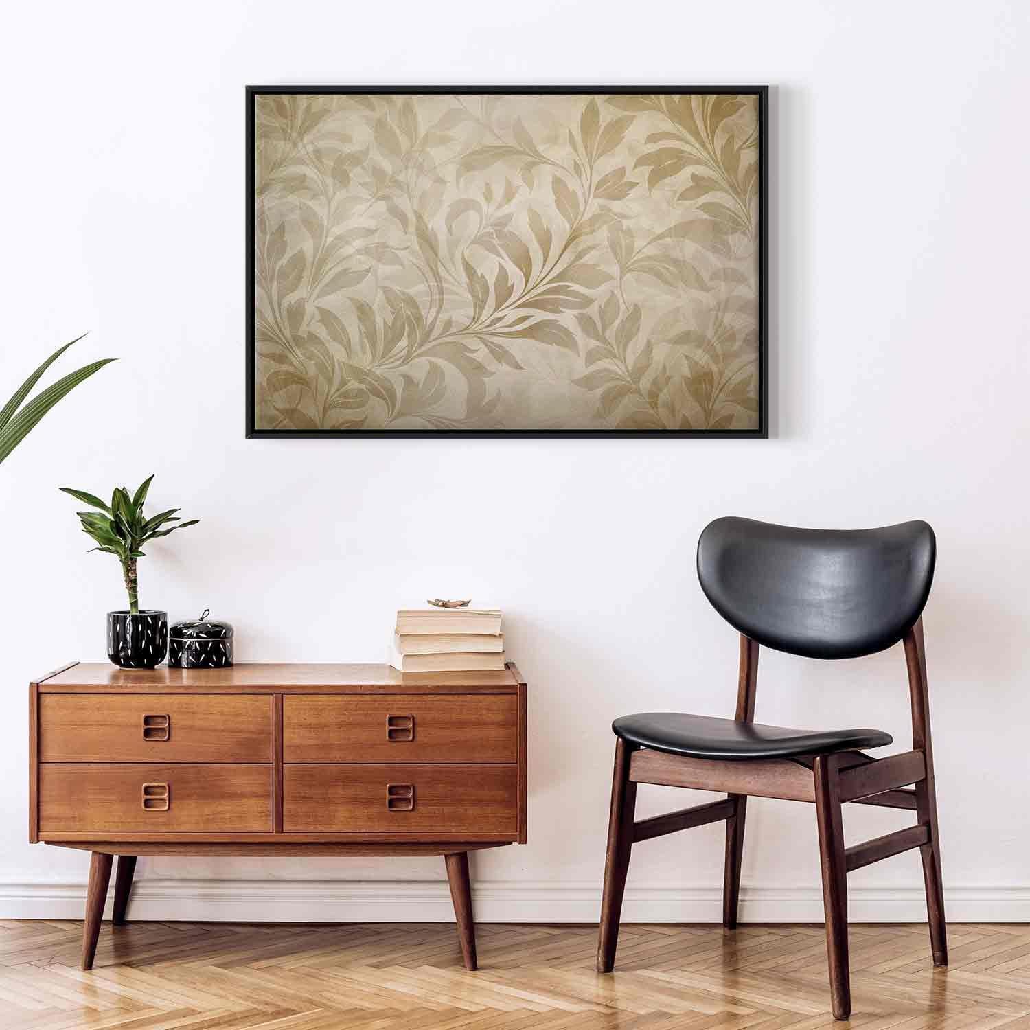 Leinwandbild - Botanical Motif with Leaves and Vines in Sand Colors Artgeist