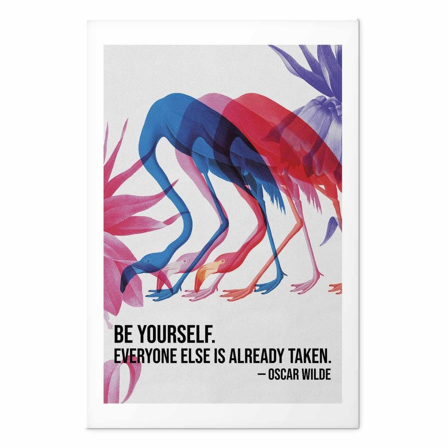Poster - Colorful Repetition - three flamingo silhouettes with an inspiring quote