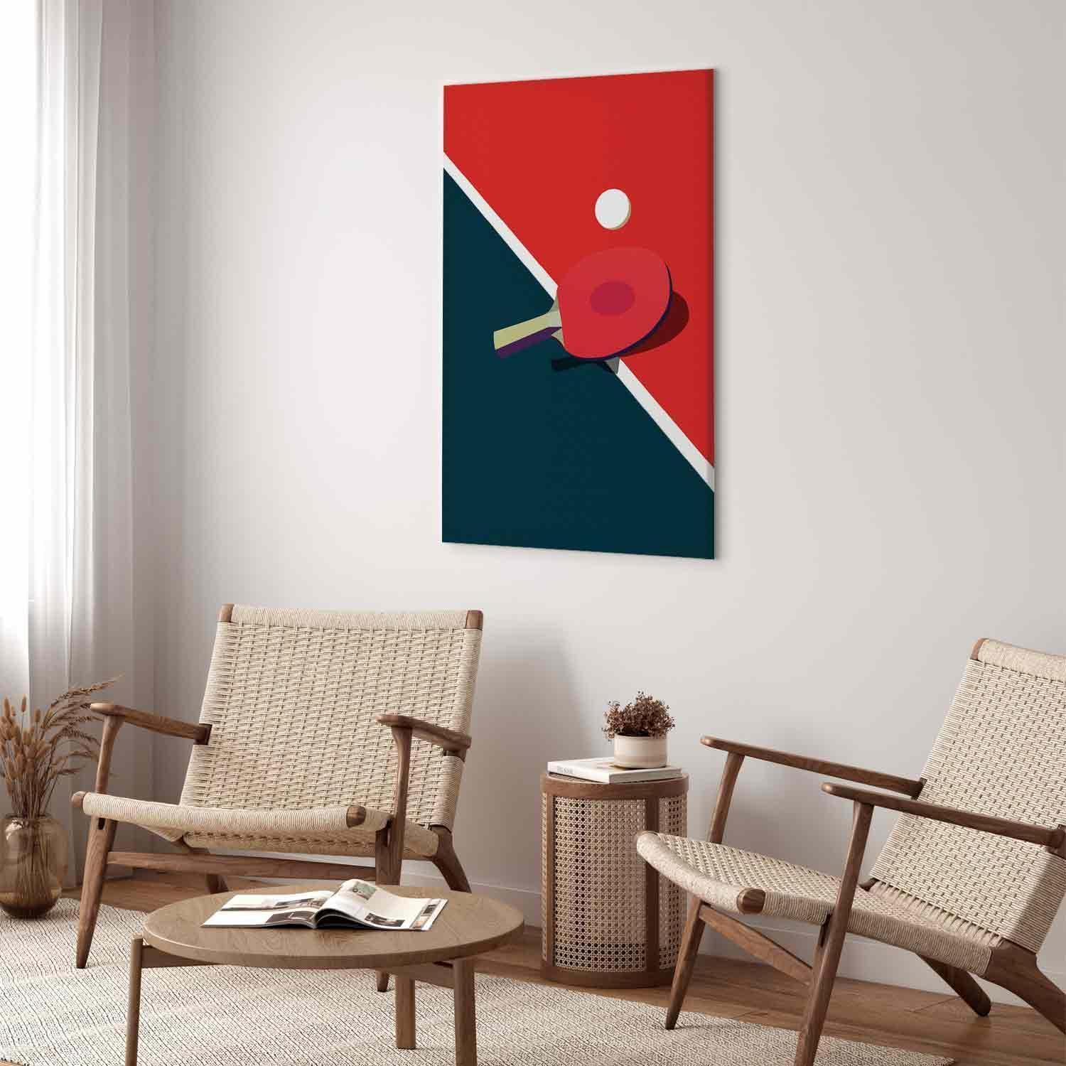 Leinwandbild - Table Tennis - Racket and Ball on the Table Artgeist