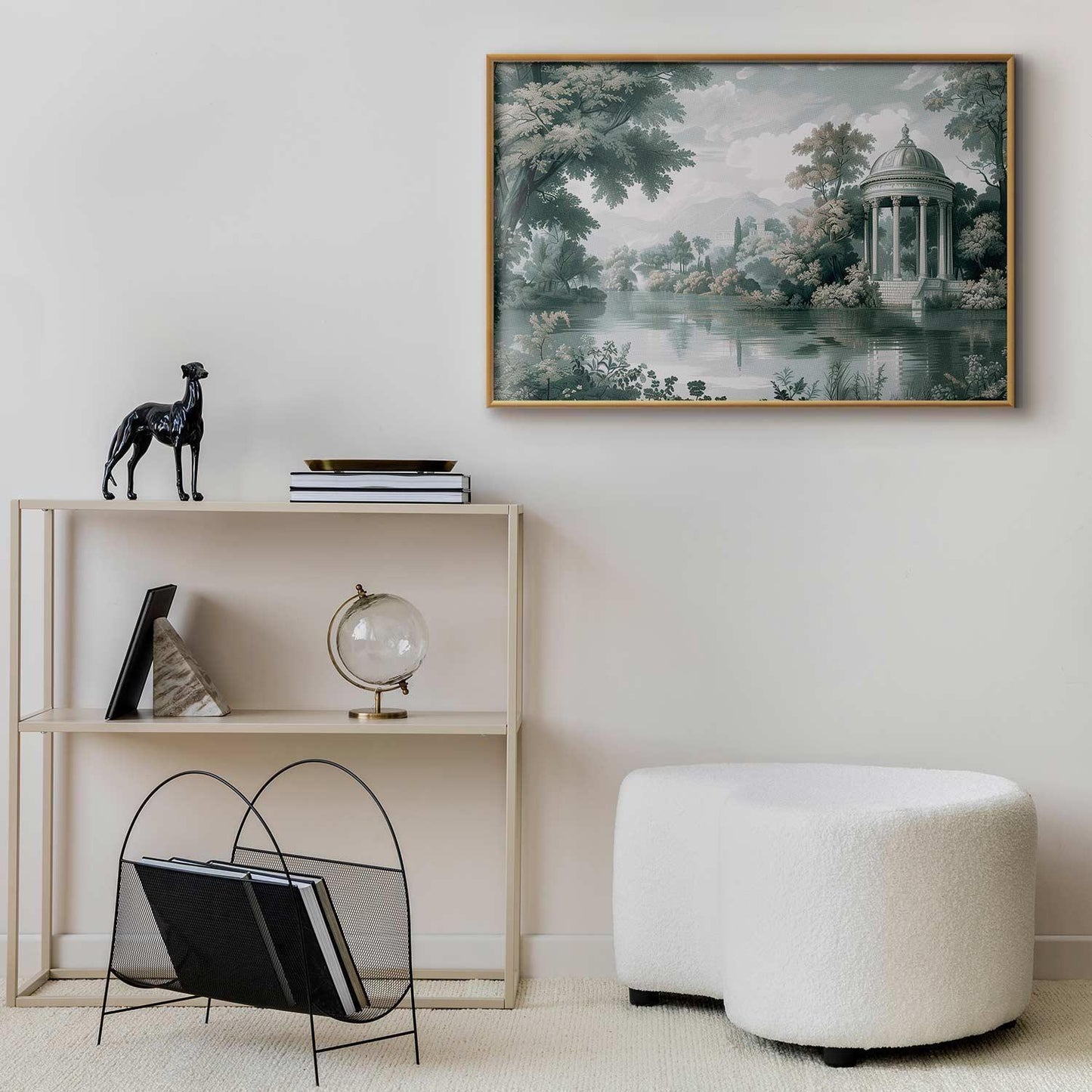 Poster - Landscape with a Park and Lake in Retro Greens