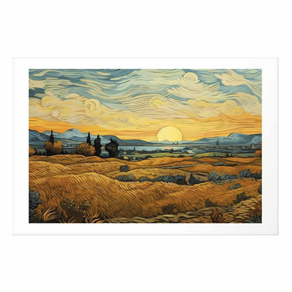 Poster - Impressionistic fields - painted golden landscape with fields of grain
