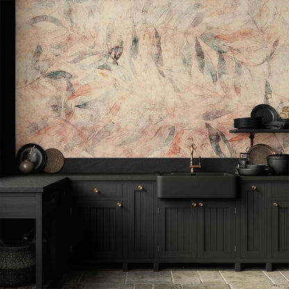 Fototapete - Greek laurels - composition with leaves in patterns on a background in yellow tones