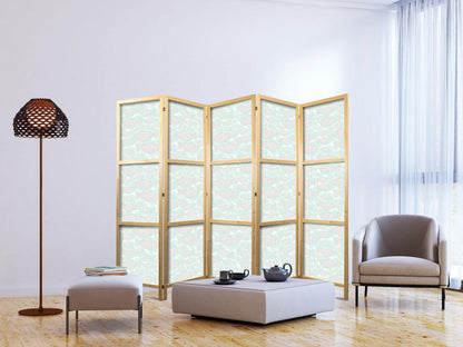 Japanischer Paravent - Minimalist Fish - Fishes From Grey Dots Against a Crystal Sheet of Water in Mint Green Colors Artgeist