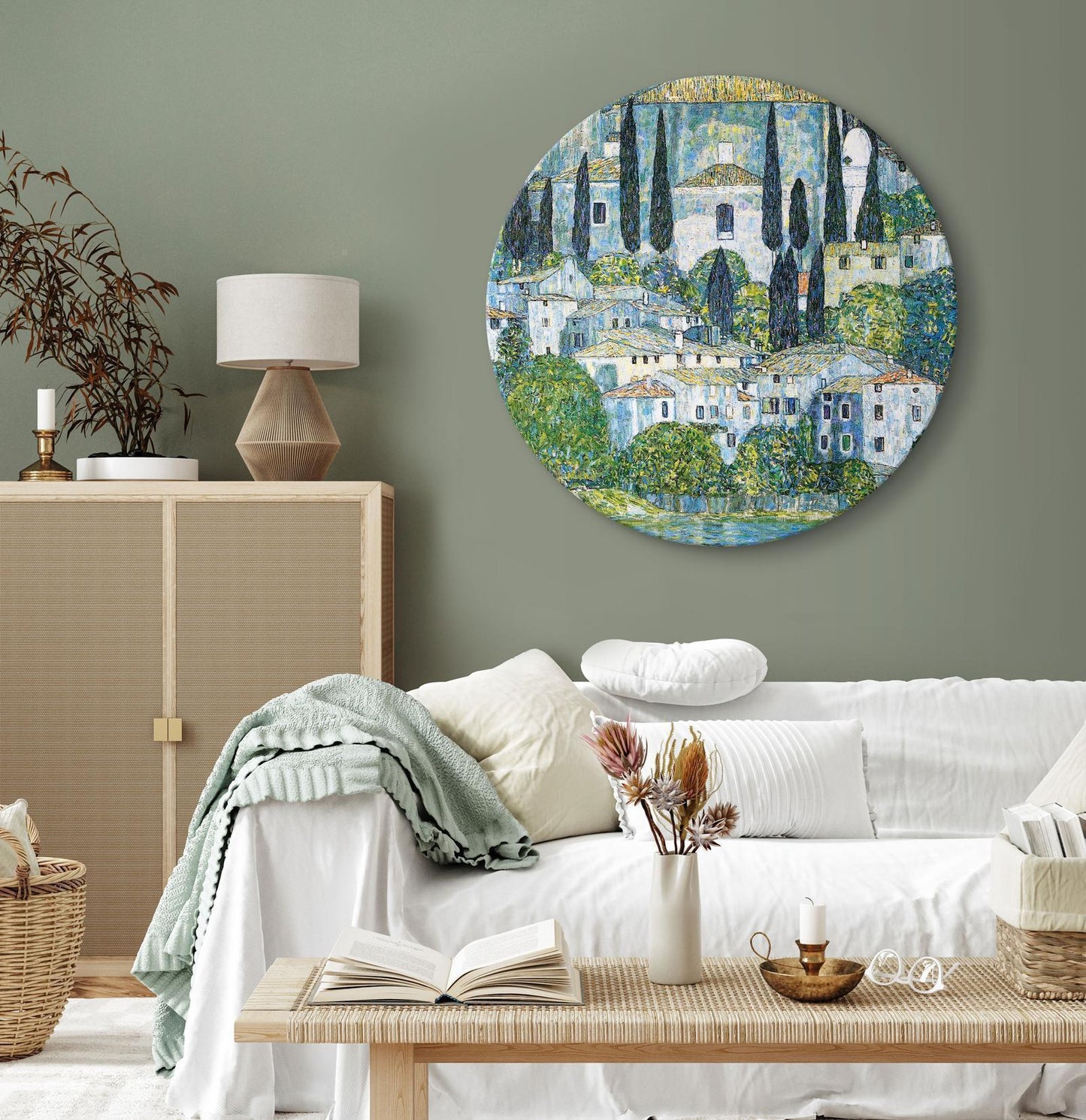 Rundes Bild - Church in Cassone, Gustav Klimt - German Architecture by the River Artgeist