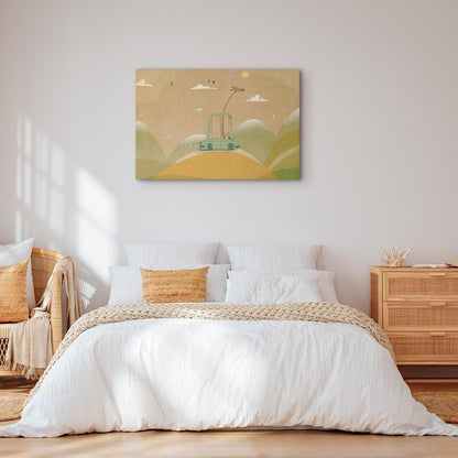 Leinwandbild - Dreamy Traveler - A Cheerful Giraffe Driving a Car on a Sunny Day