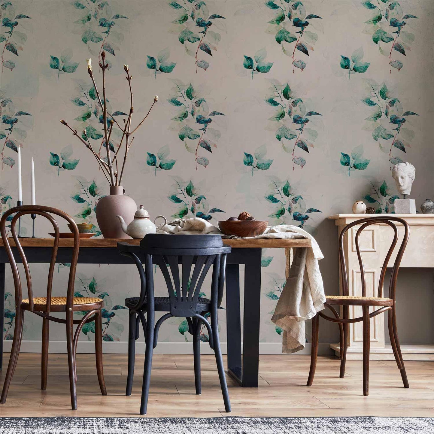 Fototapete - Mint green nature - solid floral pattern with green leaves