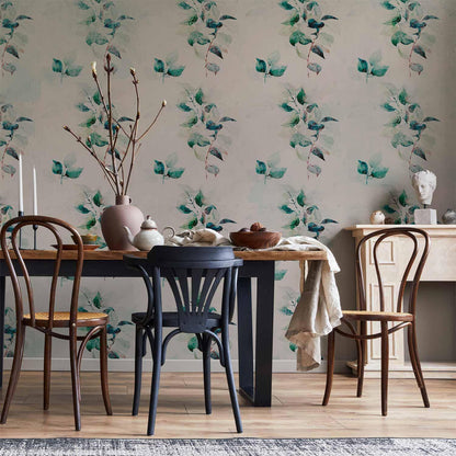 Fototapete - Mint green nature - solid floral pattern with green leaves