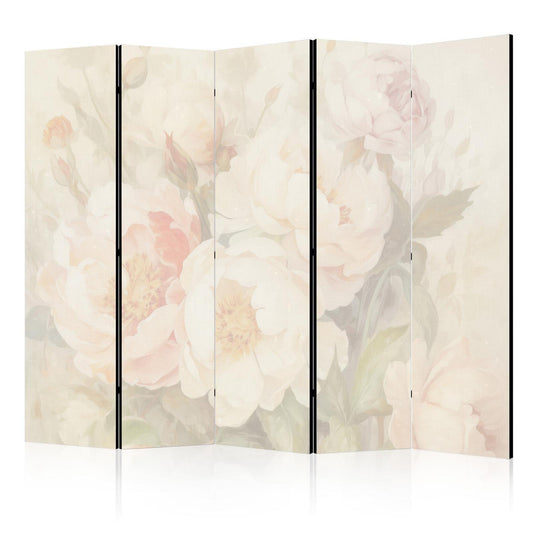 Paravent - Blooming Peonies - Bright Large Flowers Enveloped in White Mist Artgeist