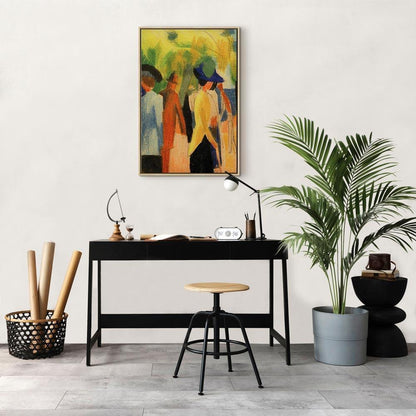 Leinwandbild - August Macke – Walker under trees (Walker in the park)