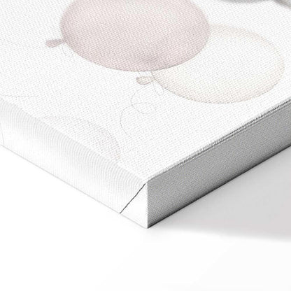 Leinwandbild - Toy Bears with Balloons - Flying Plush Bears Among Balloons Clouds and Rainbows in Subtle Pastel Hues