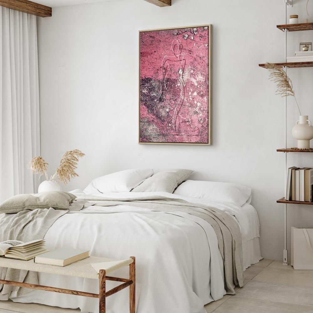 Leinwandbild - Figure on Pink Background (1-part) - Female Silhouette in Marble