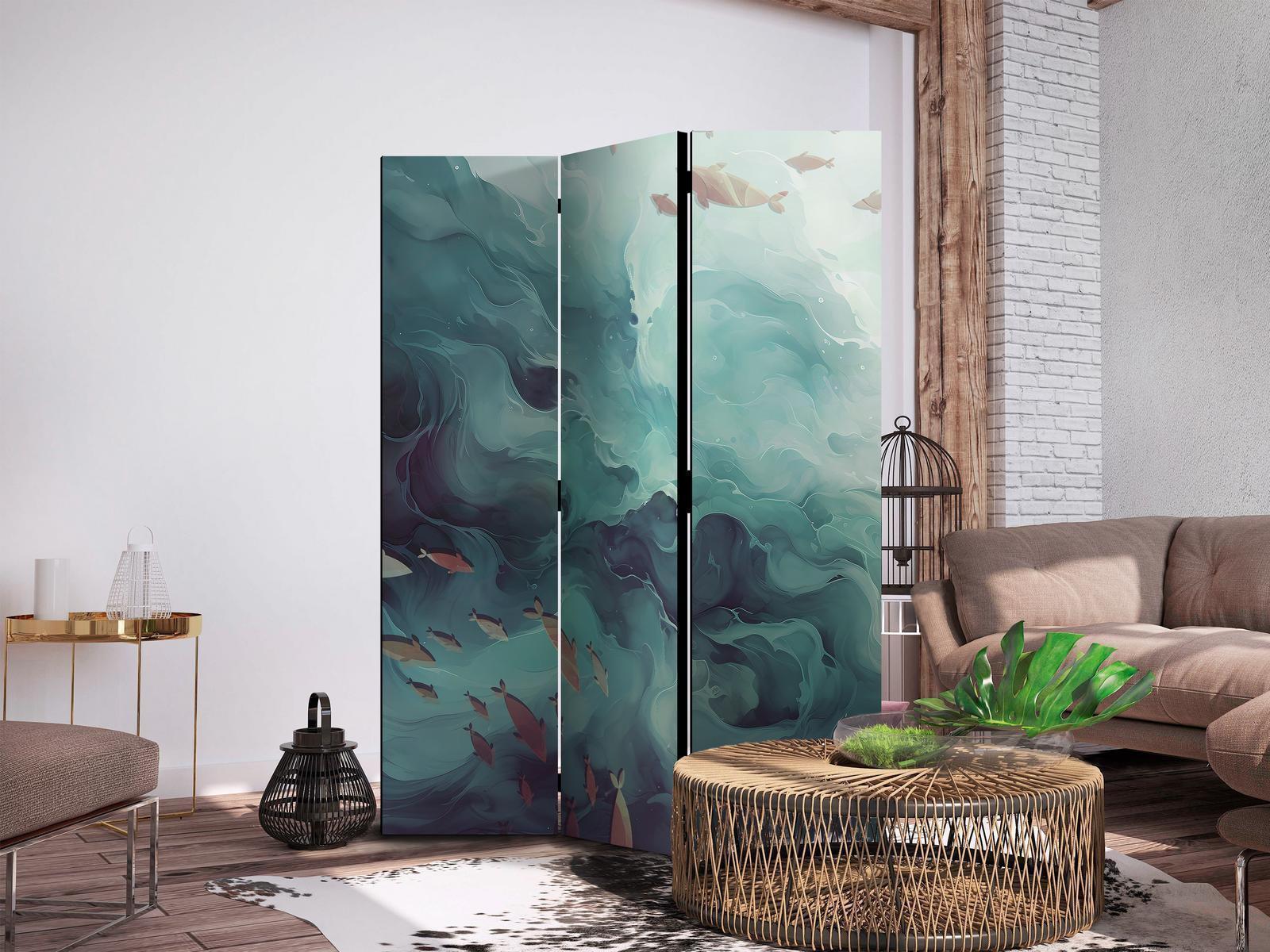 Paravent - Three Schools of Fish - Fish in Muted Colors Swimming in Groups in Oceanic Depths Artgeist
