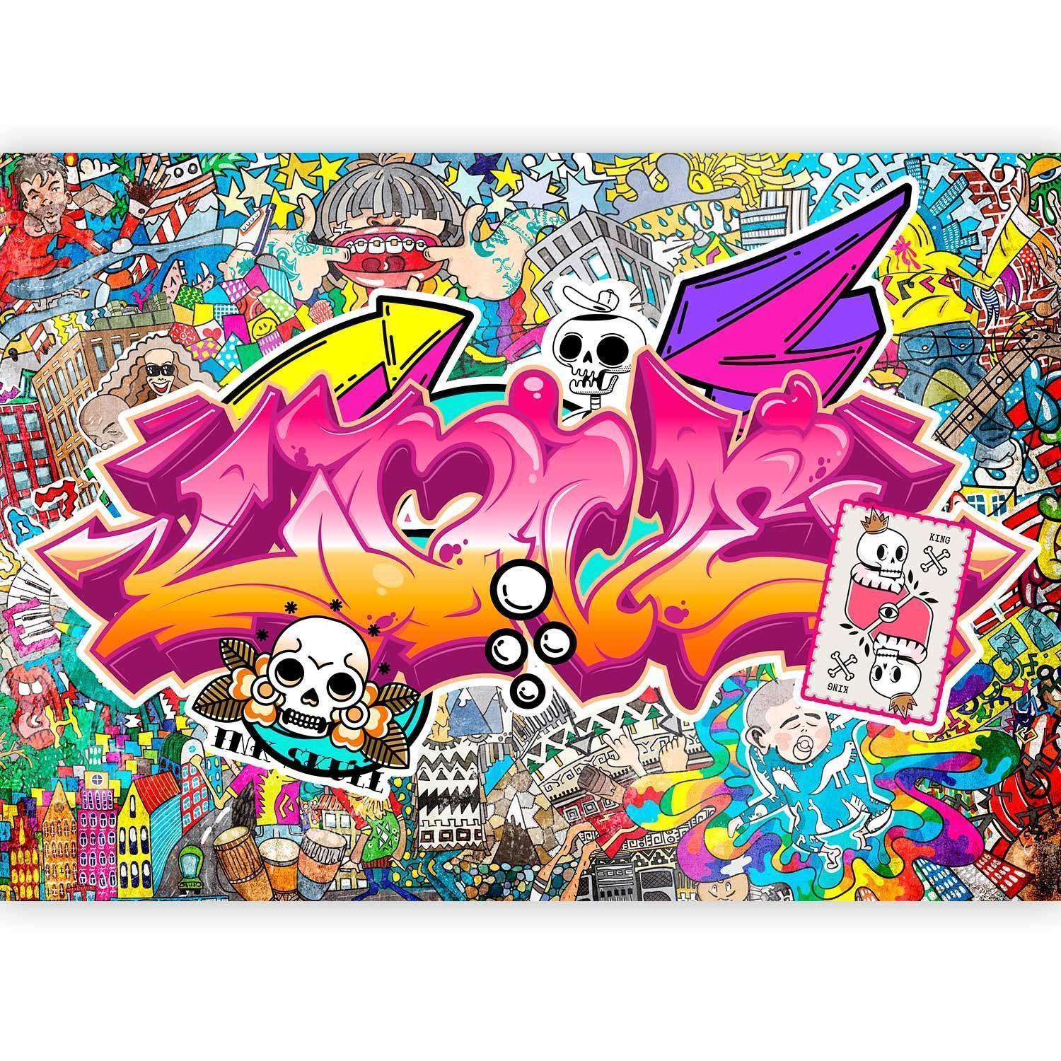 Fototapete - Street art - abstract urban colour graffiti mural with lettering Artgeist