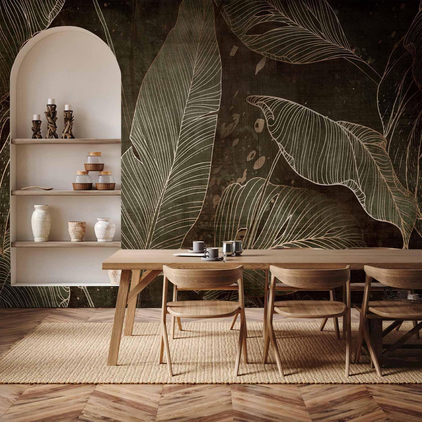 Fototapete Labyrinth der Blätter – Tropisches Blätterdach in Grüntönen