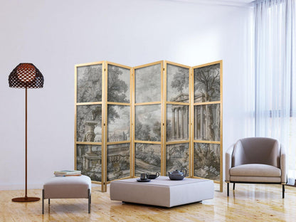 Japanischer Paravent - Antique Landscape - Greek Temple on a Hill Among Lush Vegetation