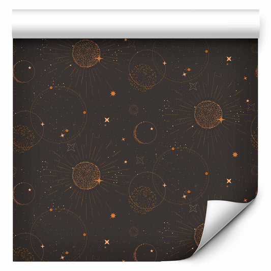 Tapete - Night Sky - Artistic Composition of Suns and Planets on a Black Background Artgeist