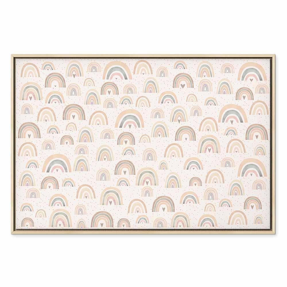 Leinwandbild - Spring - Pastel Rainbows with Hearts on a Rainy Day
