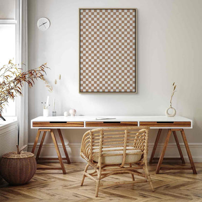 Leinwandbild - Checkerboard Pattern - Brown-White Grid with a Subtle Noise