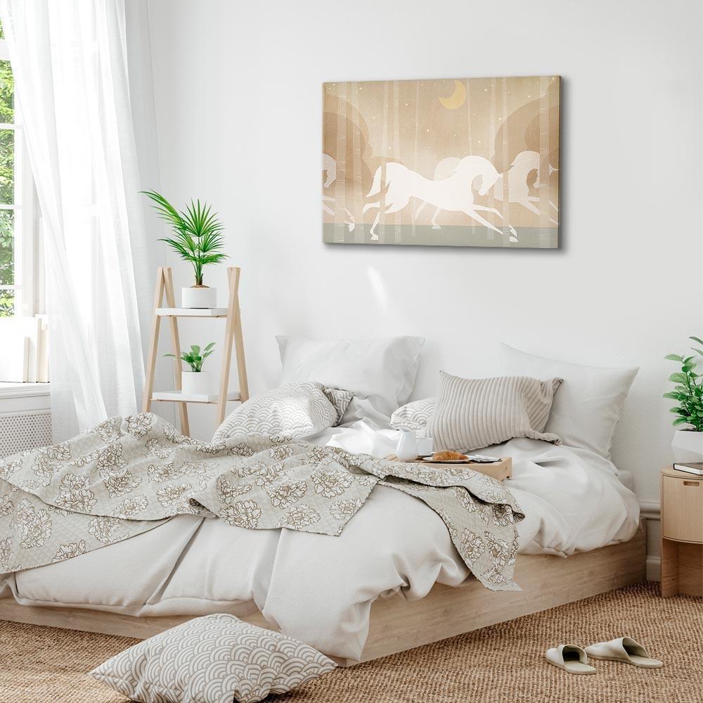 Leinwandbild - Moon Horses - Horses Galloping Among Trees on a Starry Night