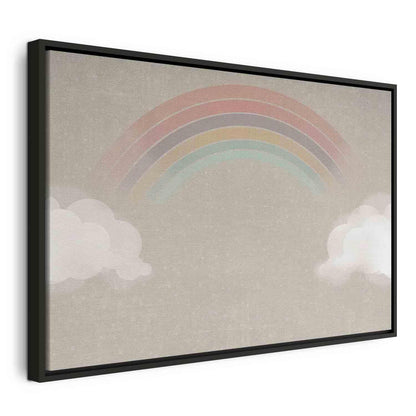 Leinwandbild - Rainy June - Colorful Rainbow Emerging from Clouds on a Bright Background Artgeist