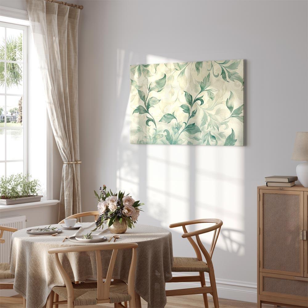 Leinwandbild - Watercolor Botanical Motif Delicate Green-Beige Leaves