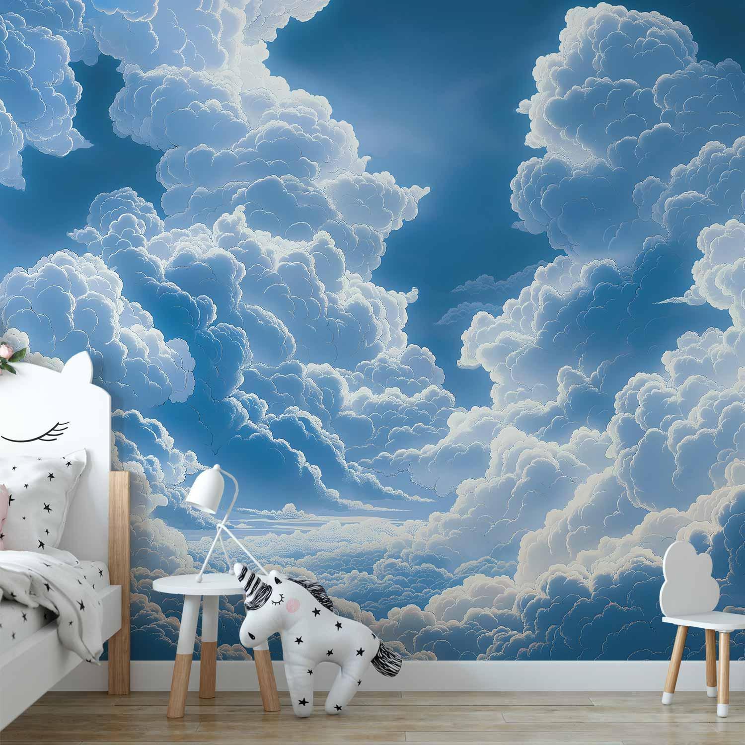 Fototapete - Blue Sky Breaking Through White Fluffy Clouds Artgeist
