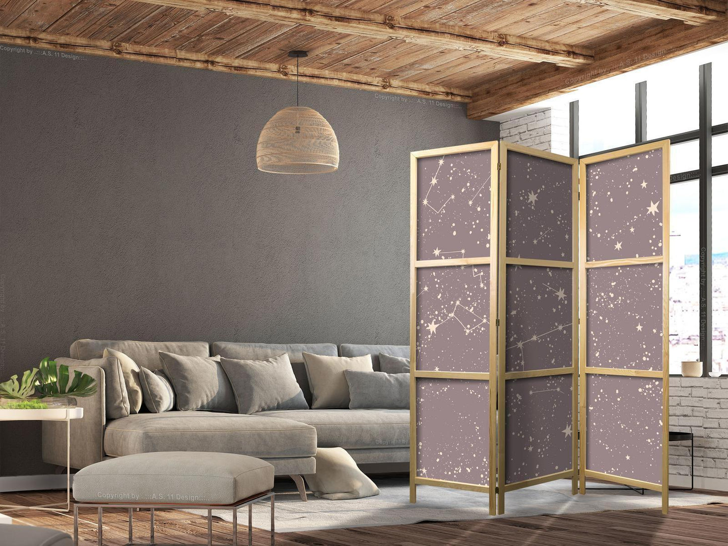 Japanischer Paravent - Night Sky - Artistic Constellations and Stars in Pastel Shades Artgeist