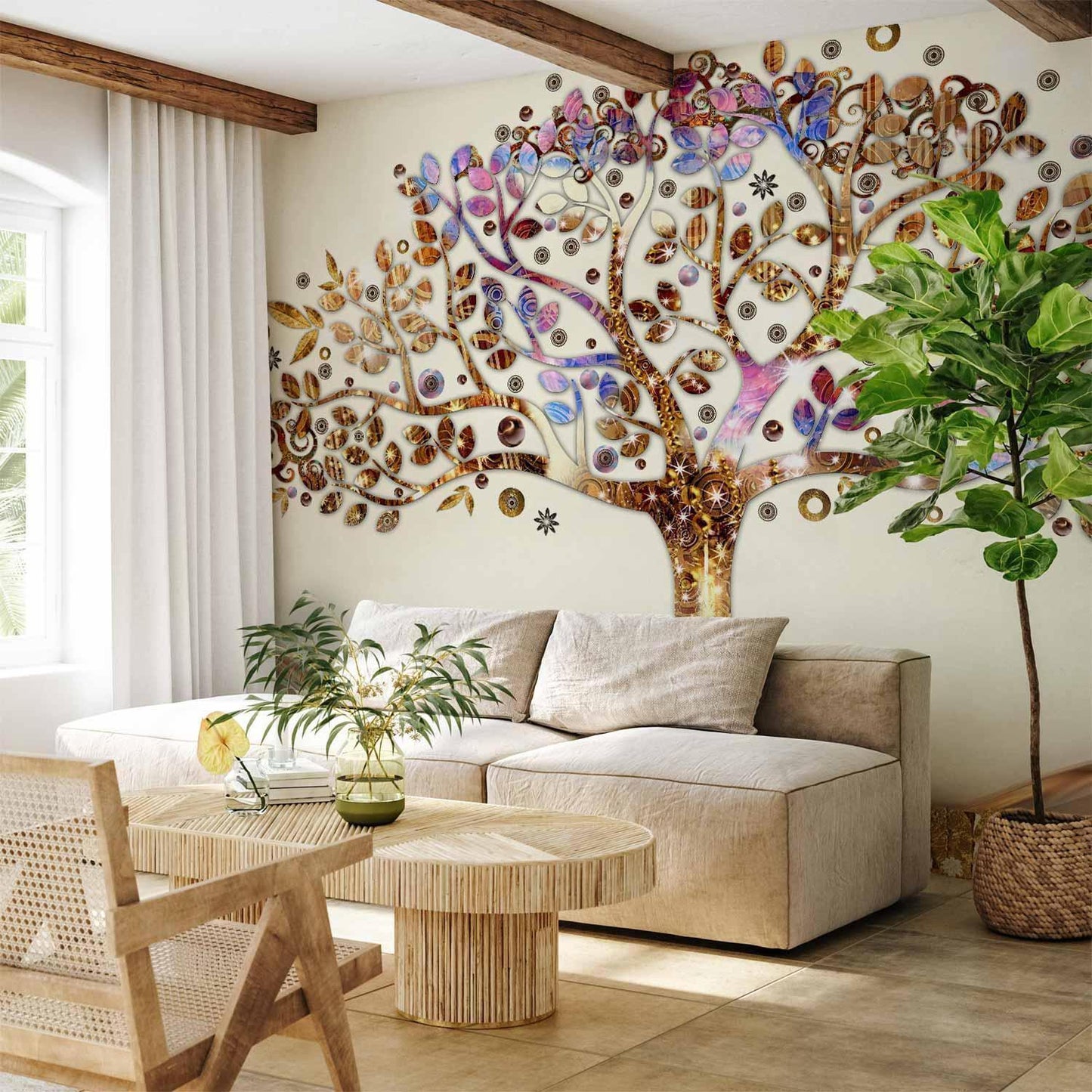 Fototapete „Goldener Baum – Elegantes Naturmotiv mit Struktur“