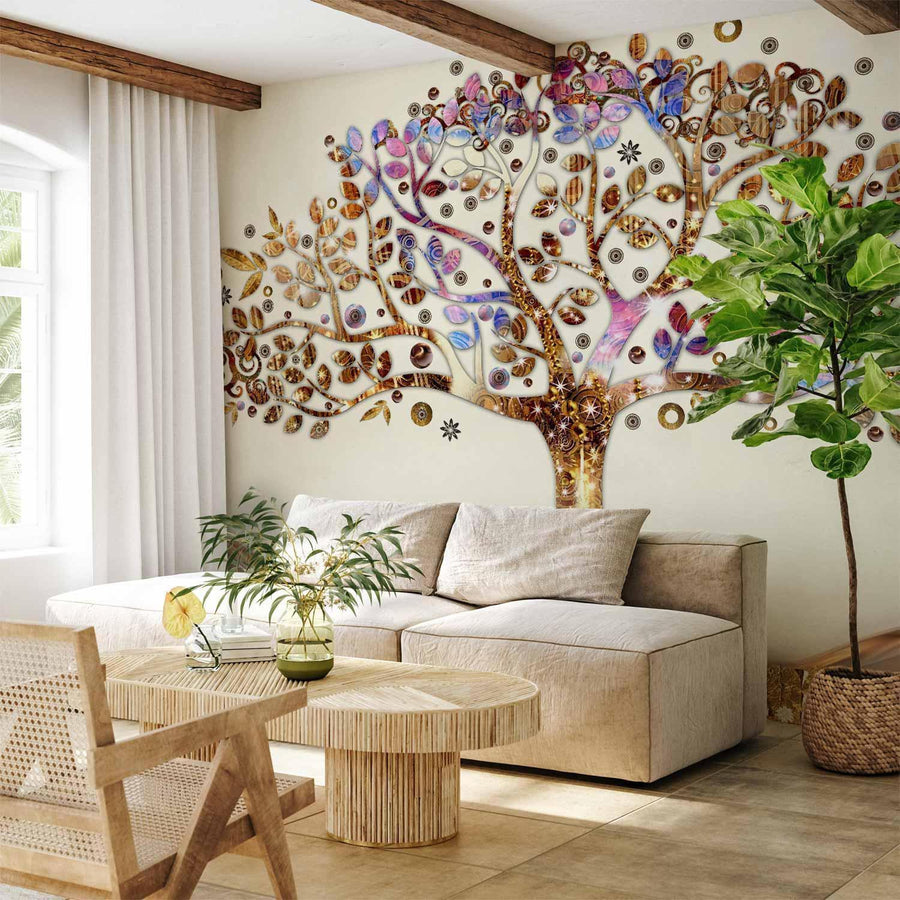Fototapete „Goldener Baum – Elegantes Naturmotiv mit Struktur“