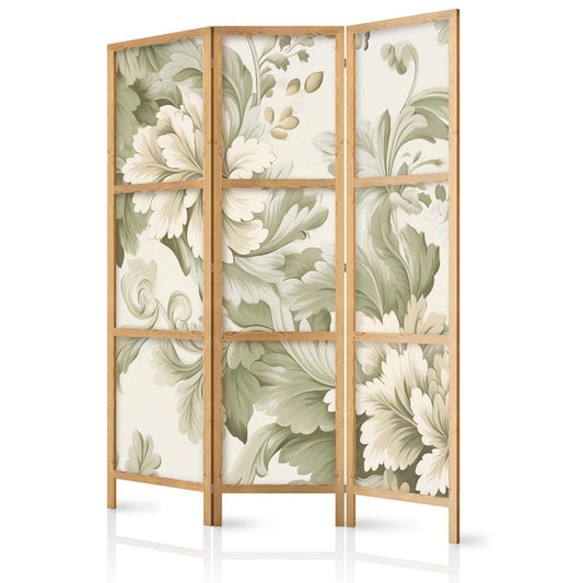 Japanischer Paravent - Retro Vintage Flowers in Delicate Cream and Green Colors Artgeist